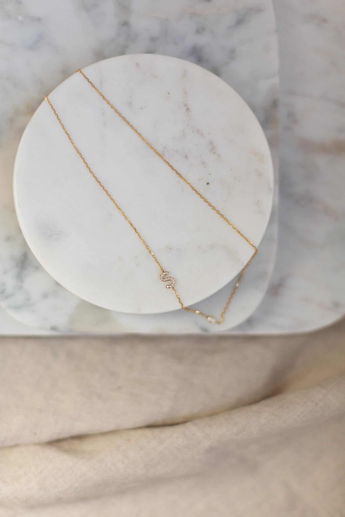 Diamond Initial & Pebble Necklace