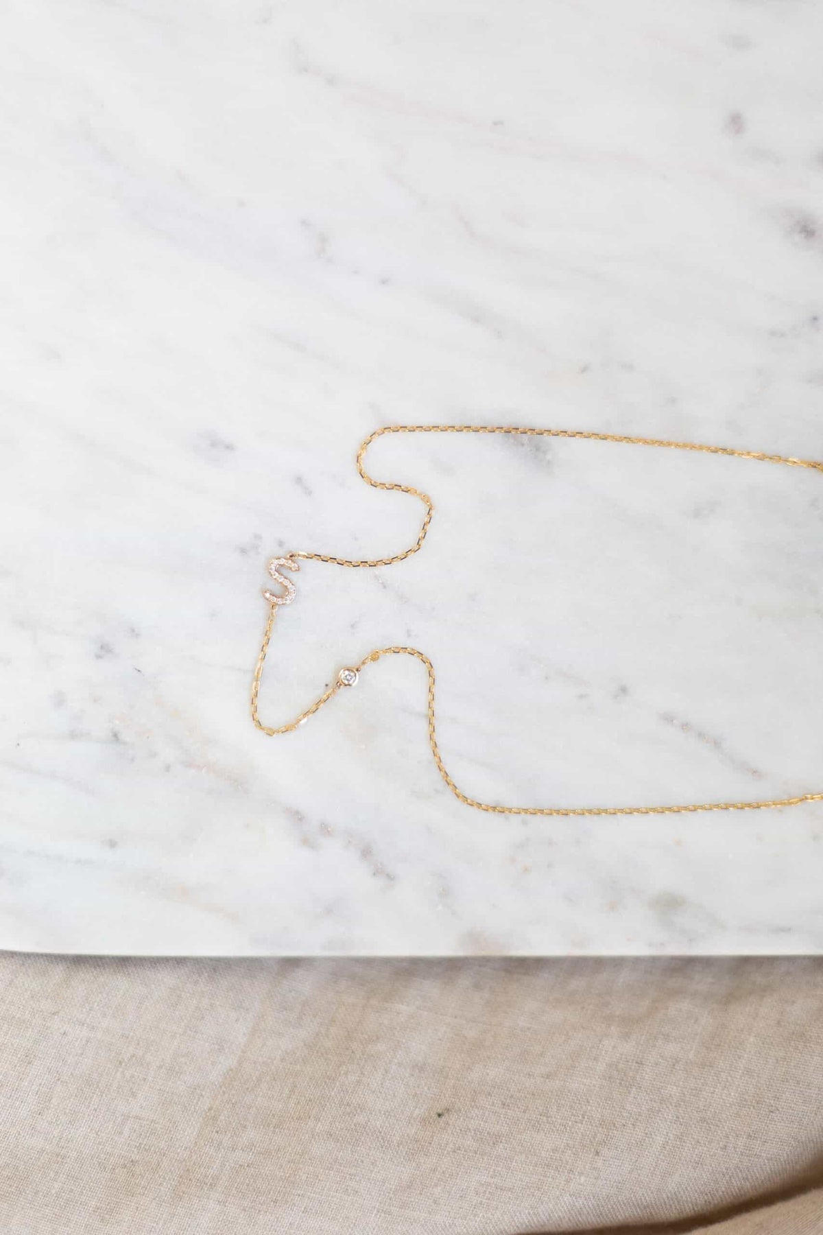 Diamond Initial & Pebble Necklace