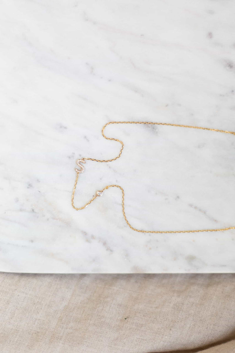 Diamond Initial & Pebble Necklace