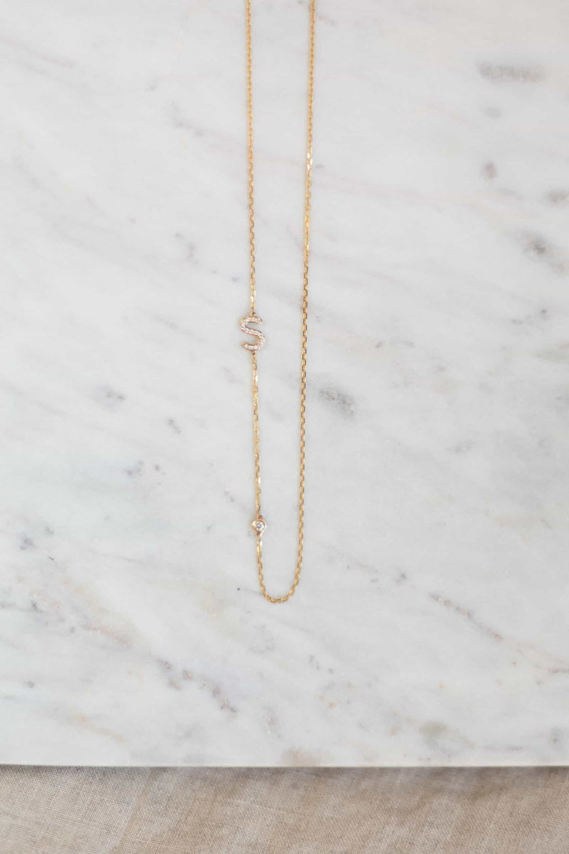 Diamond Initial & Pebble Necklace