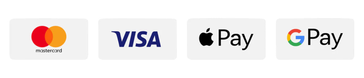 Logos of Mastercard, Visa, Apple Pay, and Google Pay